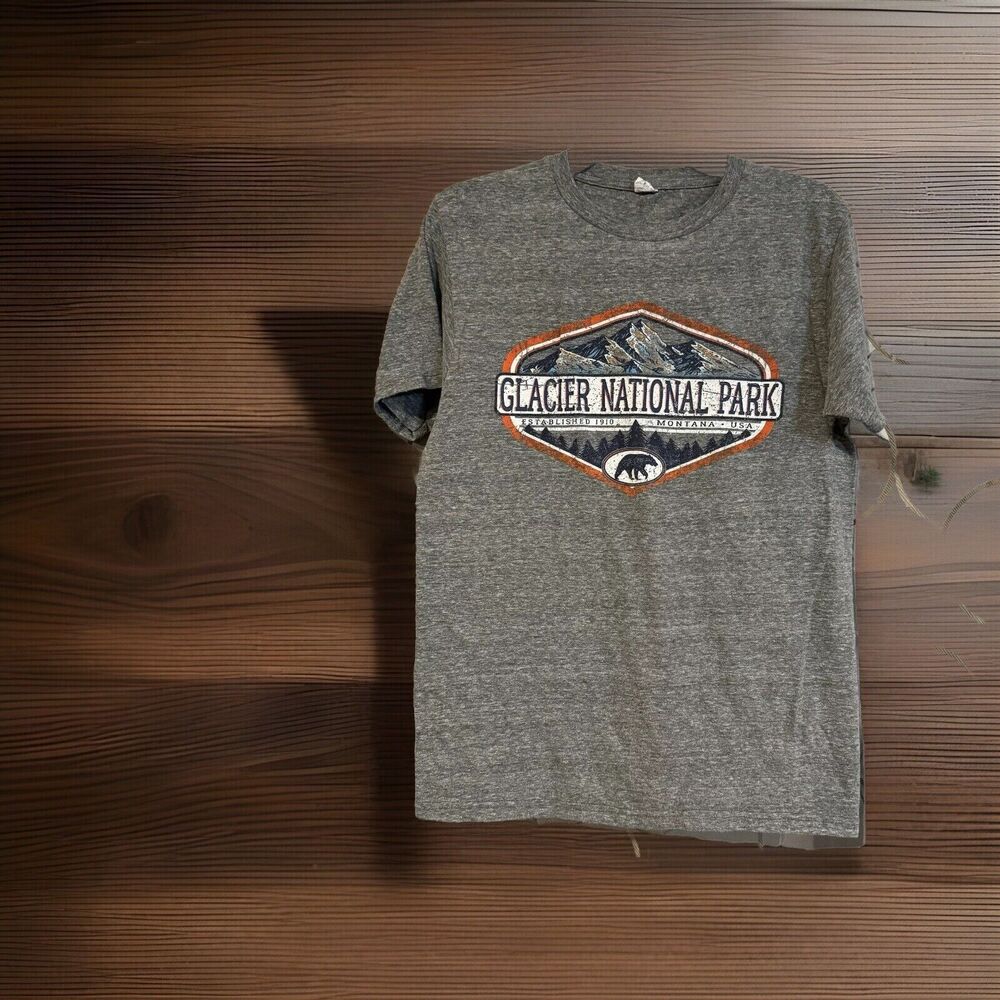 Glacier National Park Shirt Mens Small S Gray Montana Bear Mountain Graphic Tee